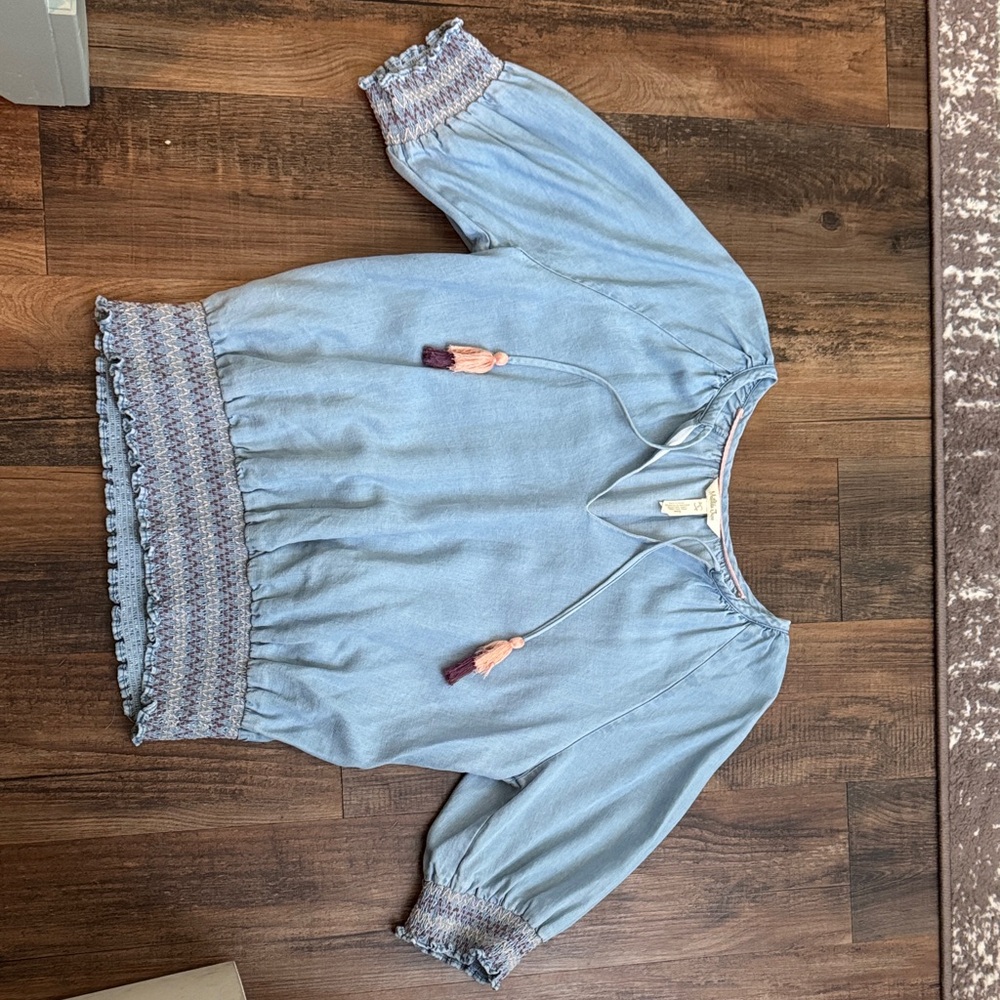 Matilda Jane light denim Top with Pink Trim